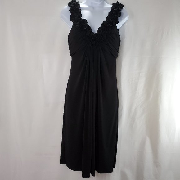 Women’s Black Ruffle V Neck Dress Built in Bra - Picture 1 of 7